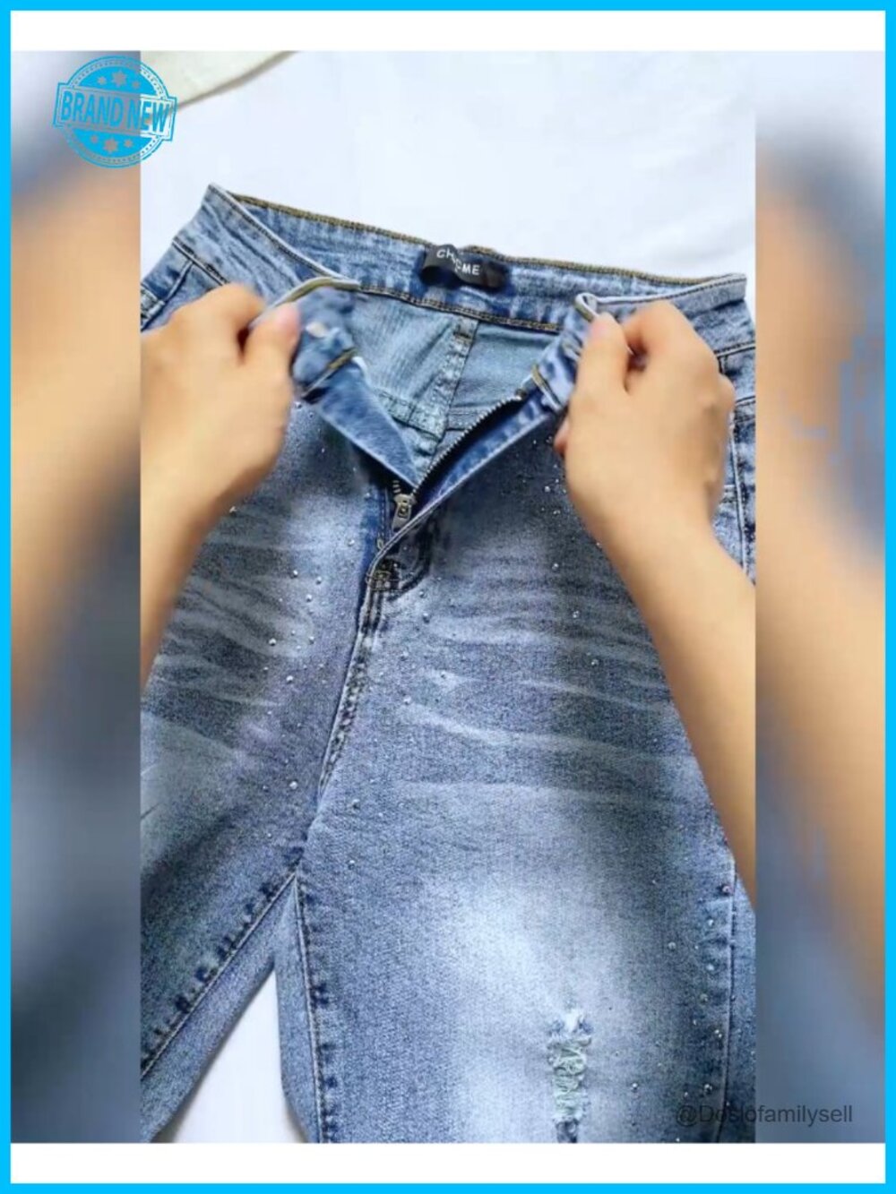 CHICME Rhinestone Flare Distressed Ripped Bell Bottom Jeans - Picture 6 of 6